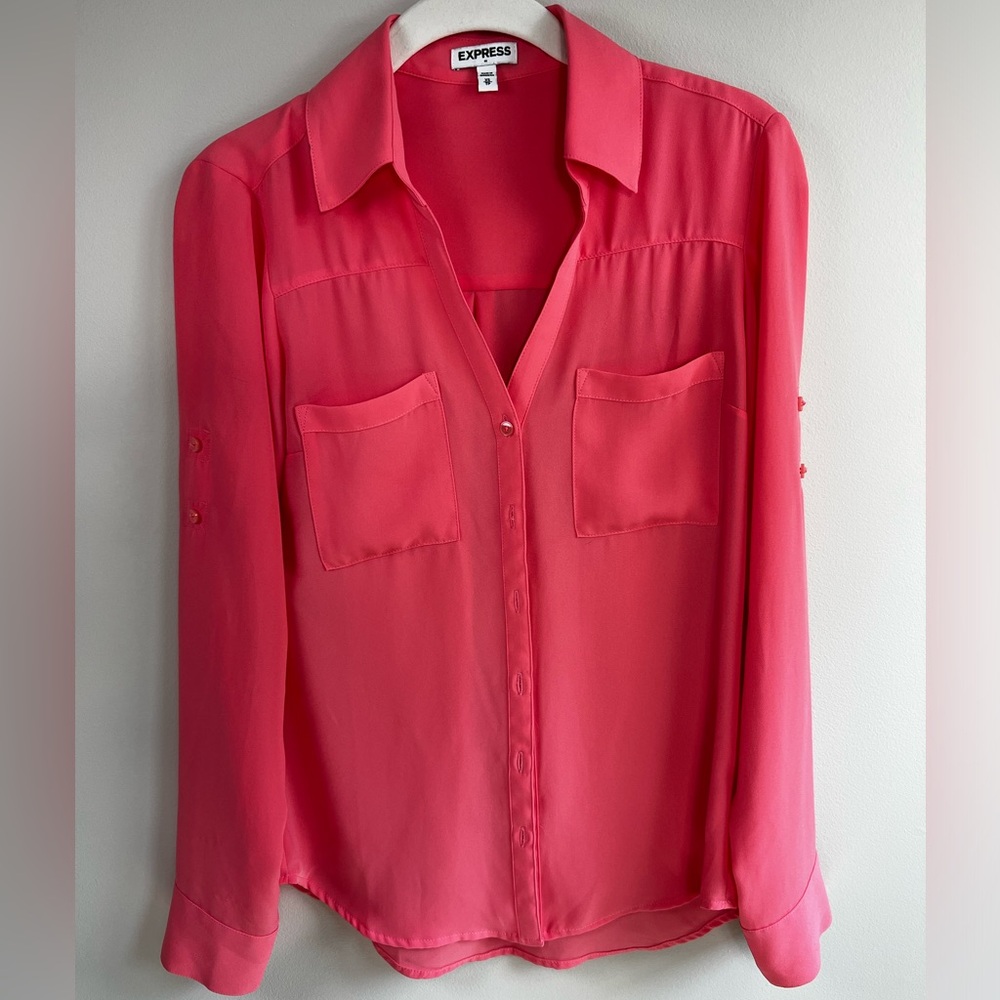 Express long sleeve button up shirt, extra small, pink